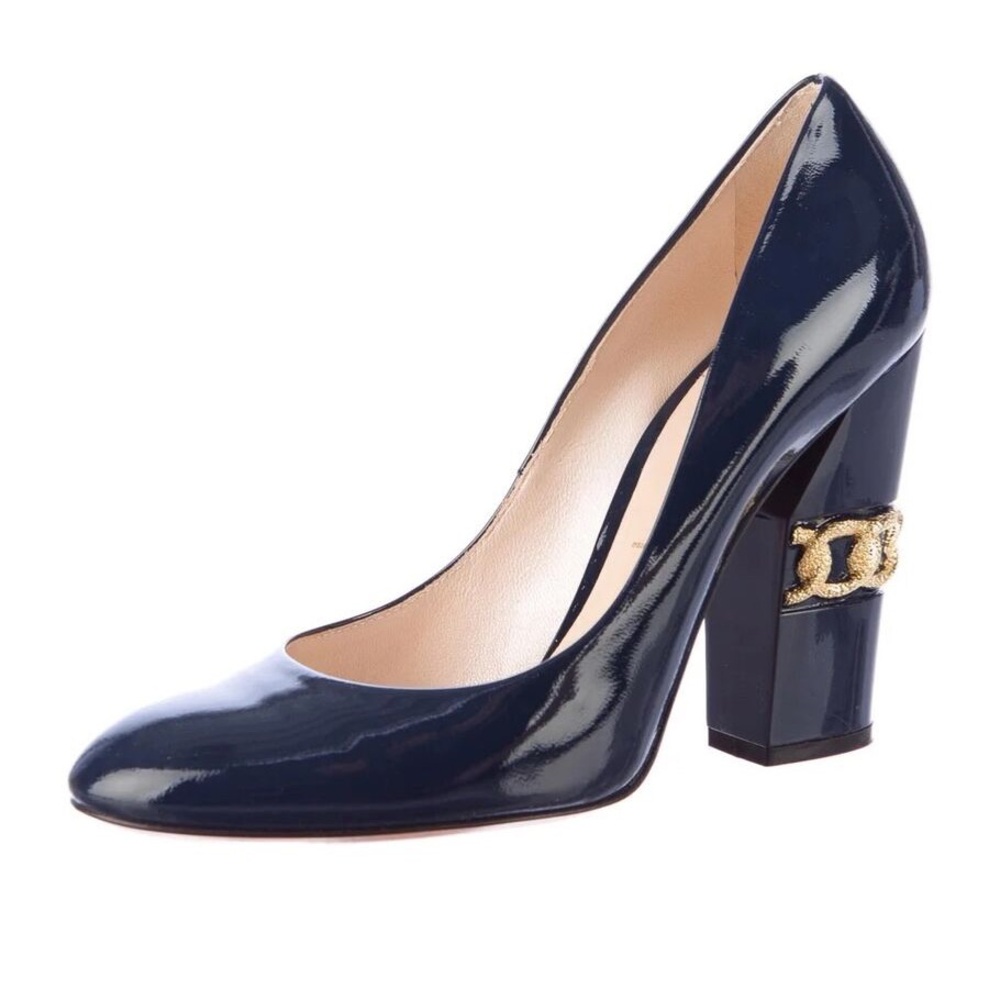 Casadei | Blue Patent Leather Pumps Gold Hardware 37.5